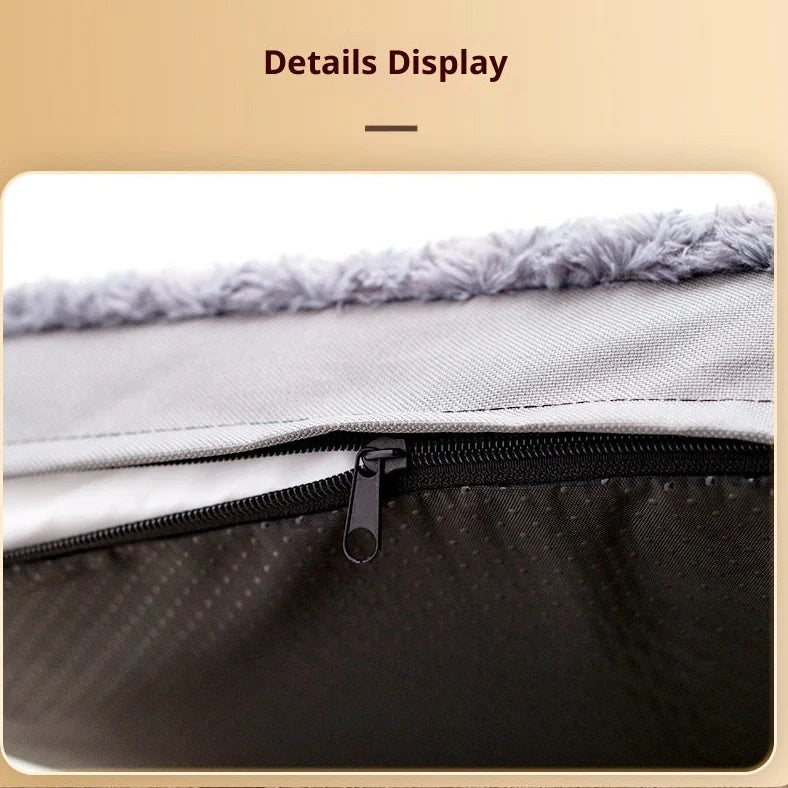 Dark grey dog mat with embossed velvet texture showing size comparison from 50×40cm to 120×75cm
