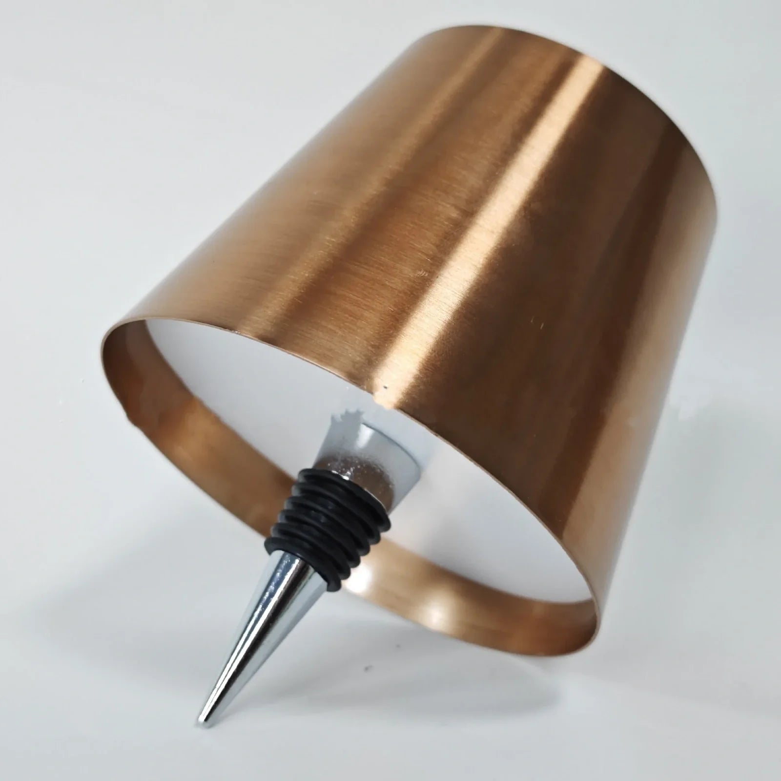 Wireless LED desk lamp with wine bottle design showing detachable components and touch control panel