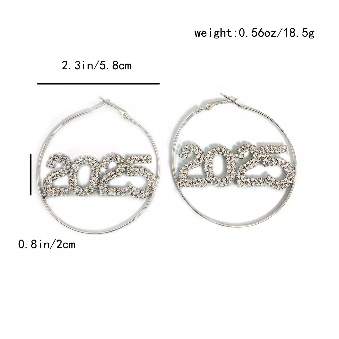 2025 Rhinestone Ring Earrings in silver and gold, perfect for New Year celebrations