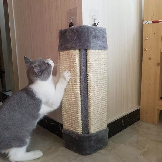 Foldable eco-friendly cat scratcher with sisal rope and plush fabric, includes cat grass