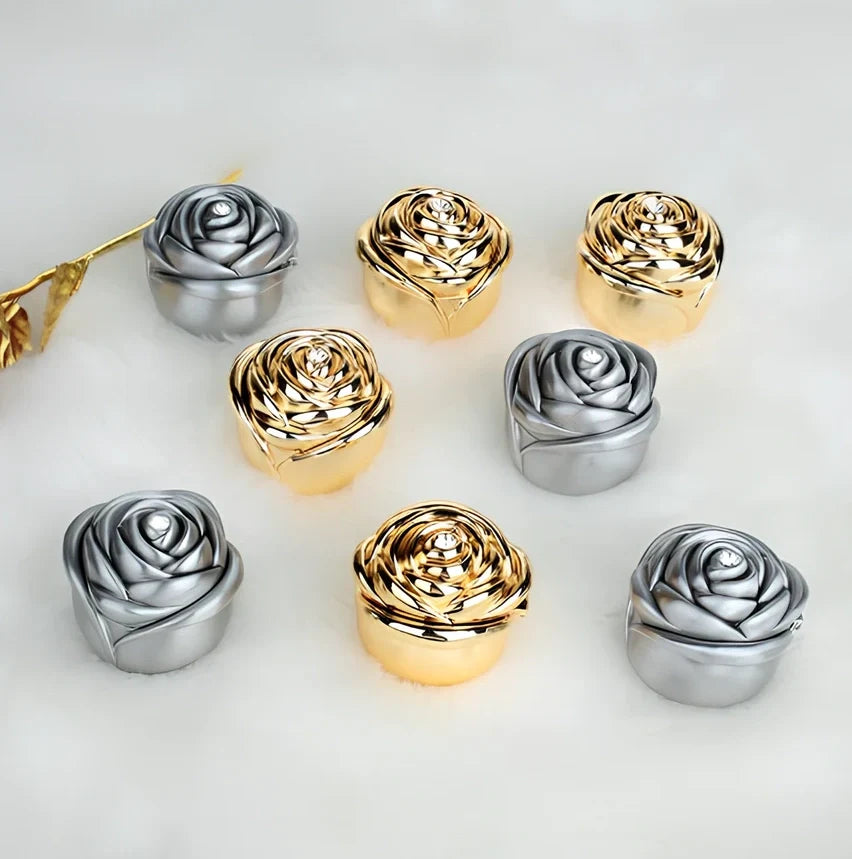 Iron Rose Jewellery Box in silver red, 10x8x5cm with rose motif and divided compartments for small accessories