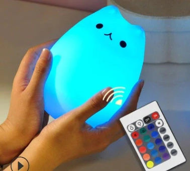 Adorable cat design LED night light for children with color-changing feature