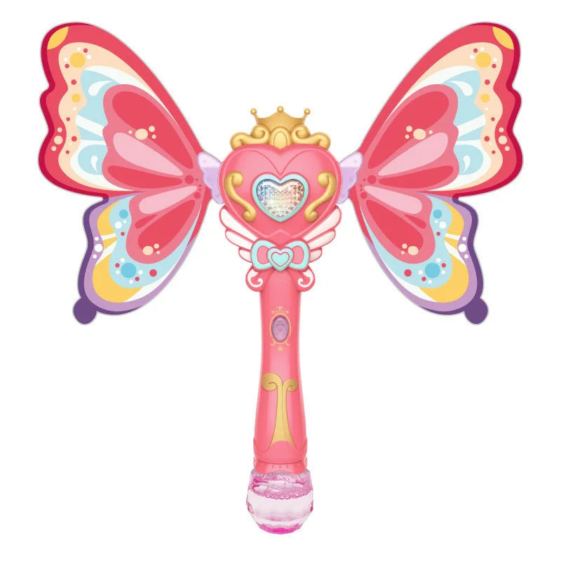 Pink electric magic wand bubble blower for kids with LED lights and music