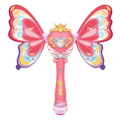 Pink electric magic wand bubble blower for kids with LED lights and music