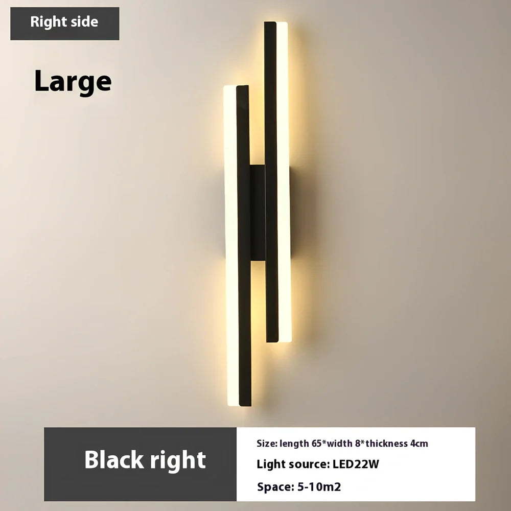 Scandinavian minimalist LED indoor wall light in 50cm black finish with tricolour acrylic shade, 220V powered for home use