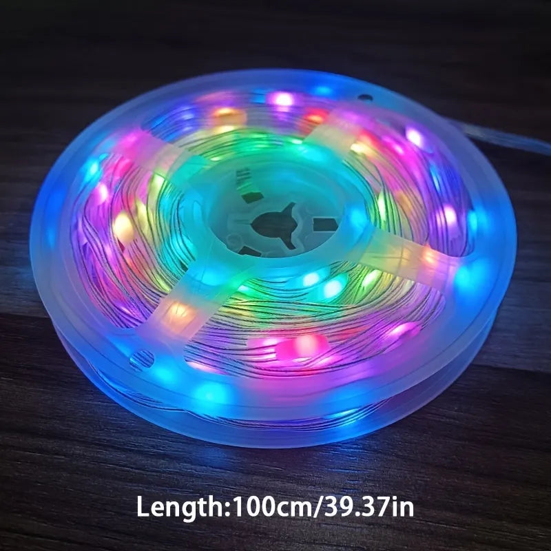 LED light string for festival party decoration with multi colour changing modes and 100 LED bulbs on a 10-metre cable, waterproof outdoor indoor use, warm white cool white blue green red colour options