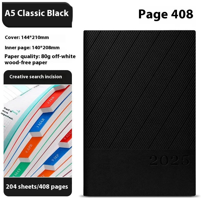 A5 striped PU leather notepad with 204 sheets of thickened paper in eight colour options