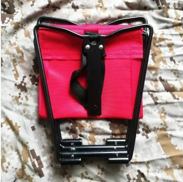 Compact Portable Pocket Chair with metal frame and fabric cushion