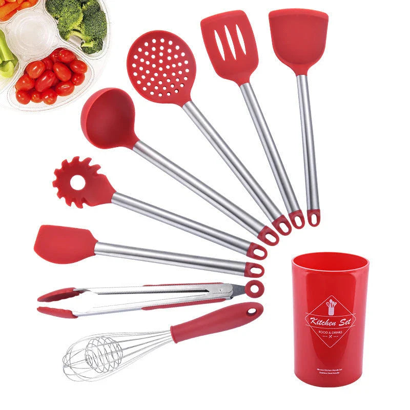 Premium Silicone Cooking Set with Stainless Steel Handles - Versatile kitchen tools for home chefs