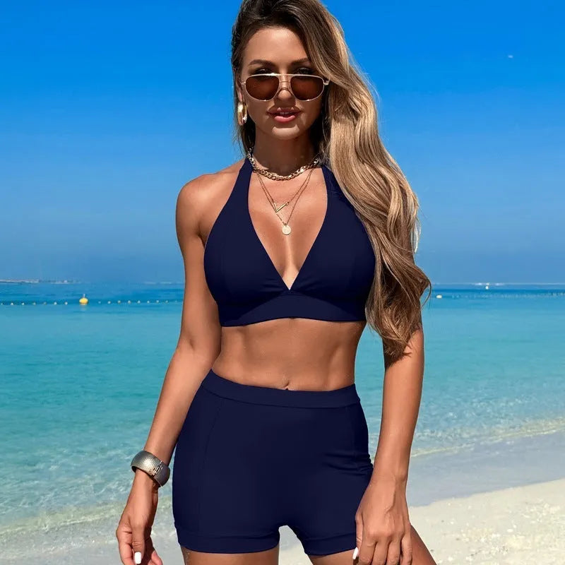Women's two-piece bikini swimsuit in nylon with polyester lining, colours black pink purplish blue sapphire blue