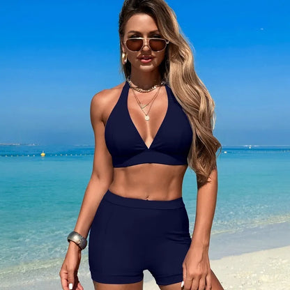 Women's two-piece bikini swimsuit in nylon with polyester lining, colours black pink purplish blue sapphire blue
