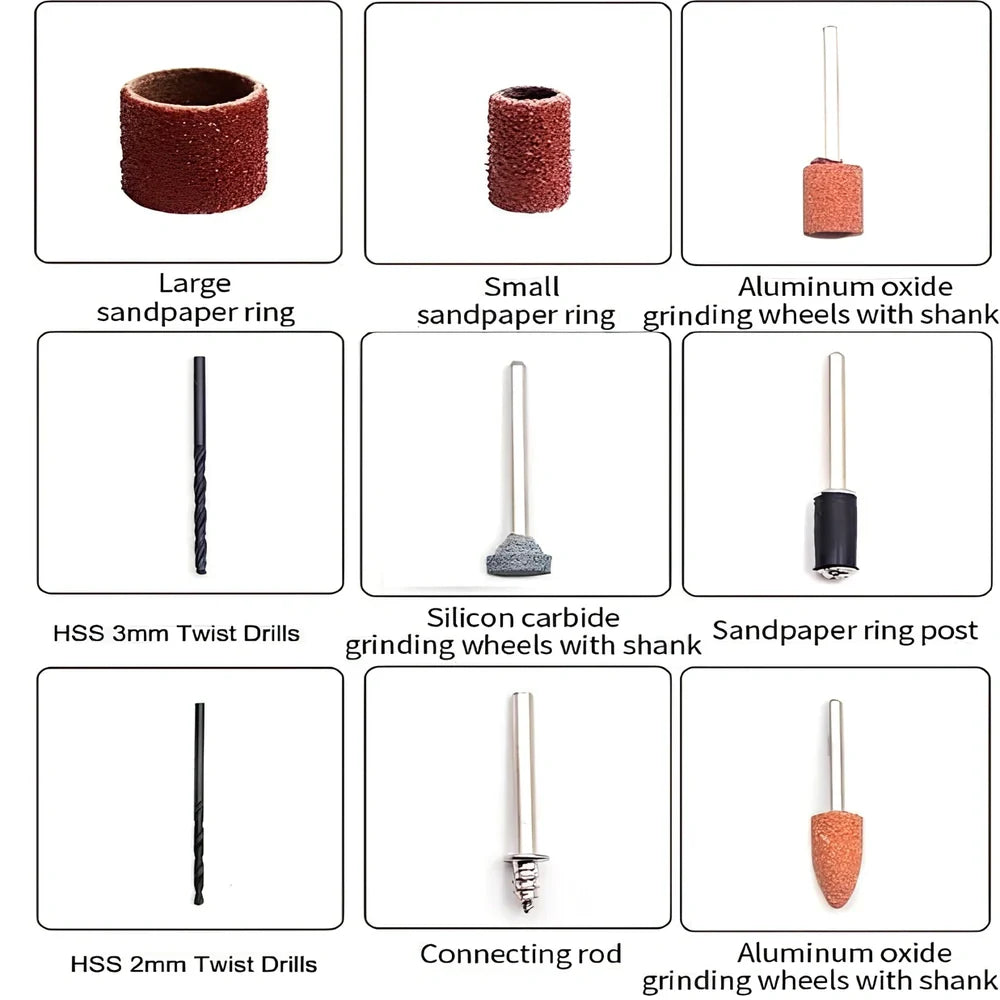 180W black electric Dremel drill with 186 accessories including grinding heads and tools