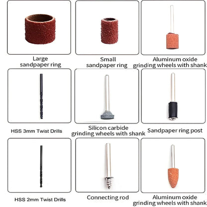 180W black electric Dremel drill with 186 accessories including grinding heads and tools