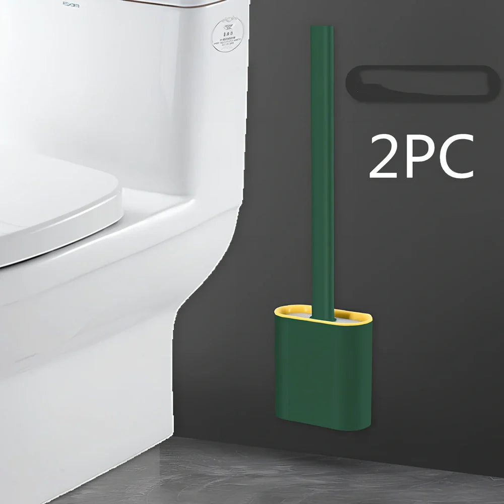 Wall-mounted soft toilet brush with silicone bristles and cover in midnight green colour