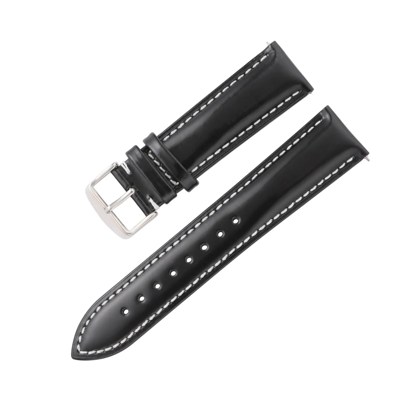Quick release leather watch strap in bright cowhide, showing colour options and width sizes from 18mm to 22mm