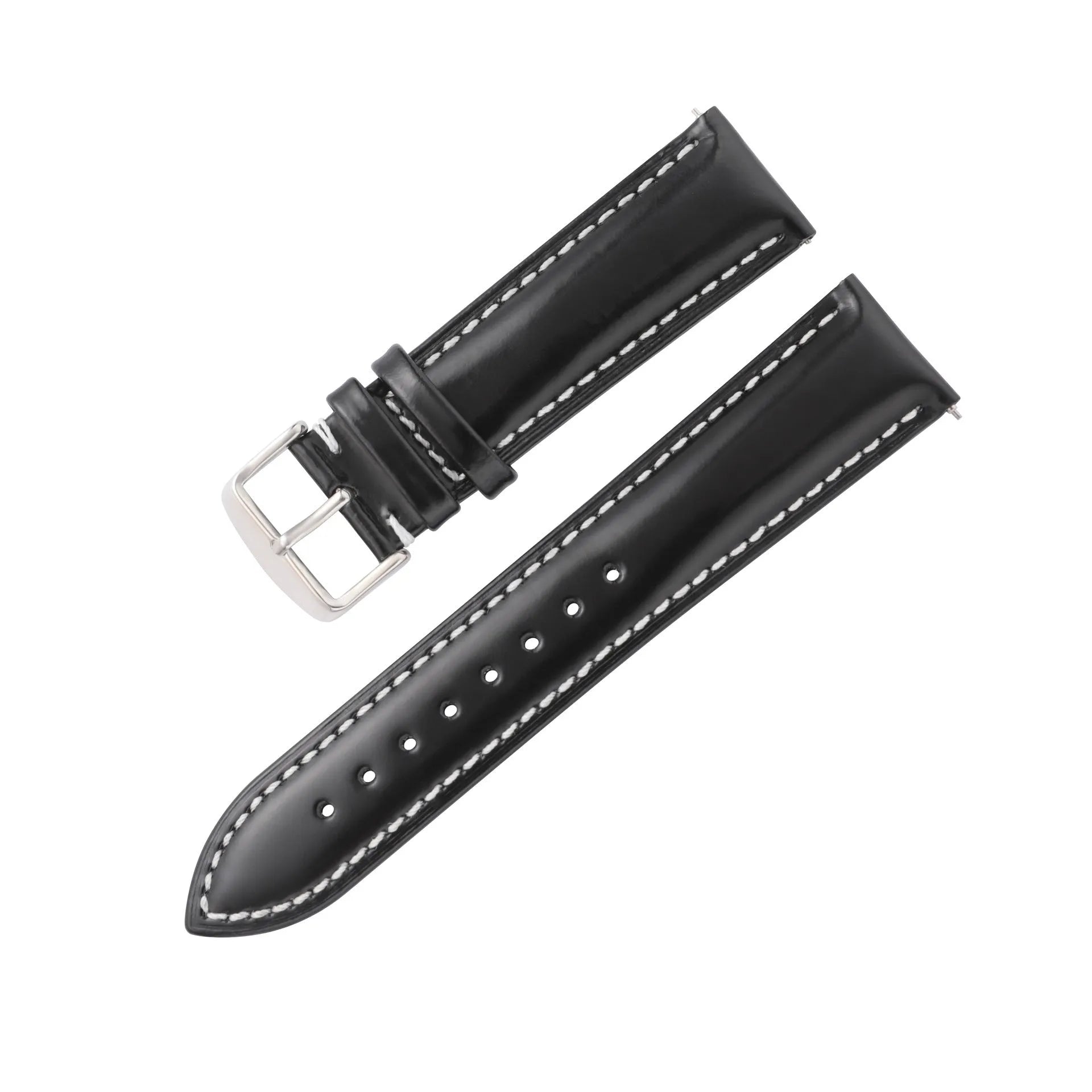 Quick release leather watch strap in bright cowhide, showing colour options and width sizes from 18mm to 22mm