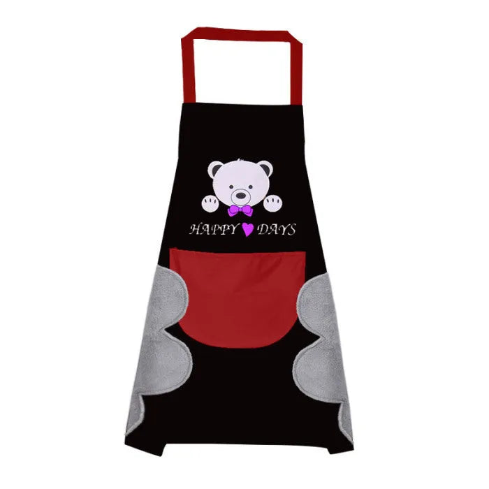 Korean style sleeveless kitchen apron with waterproof fabric and coral velvet details