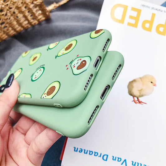 Avocado cartoon design TPU phone case for iPhone with precise cutouts
