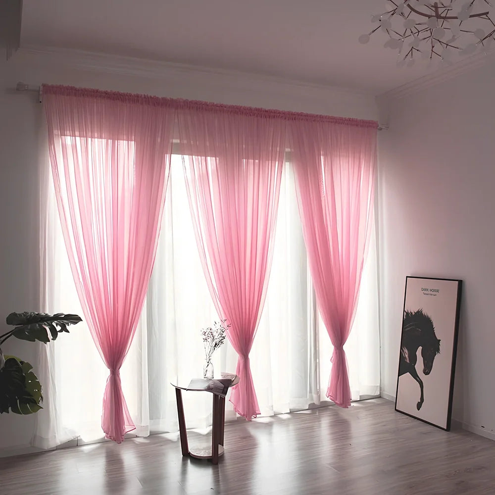 Simple modern balcony solid colour gauze curtain in beige showing light transmission effect