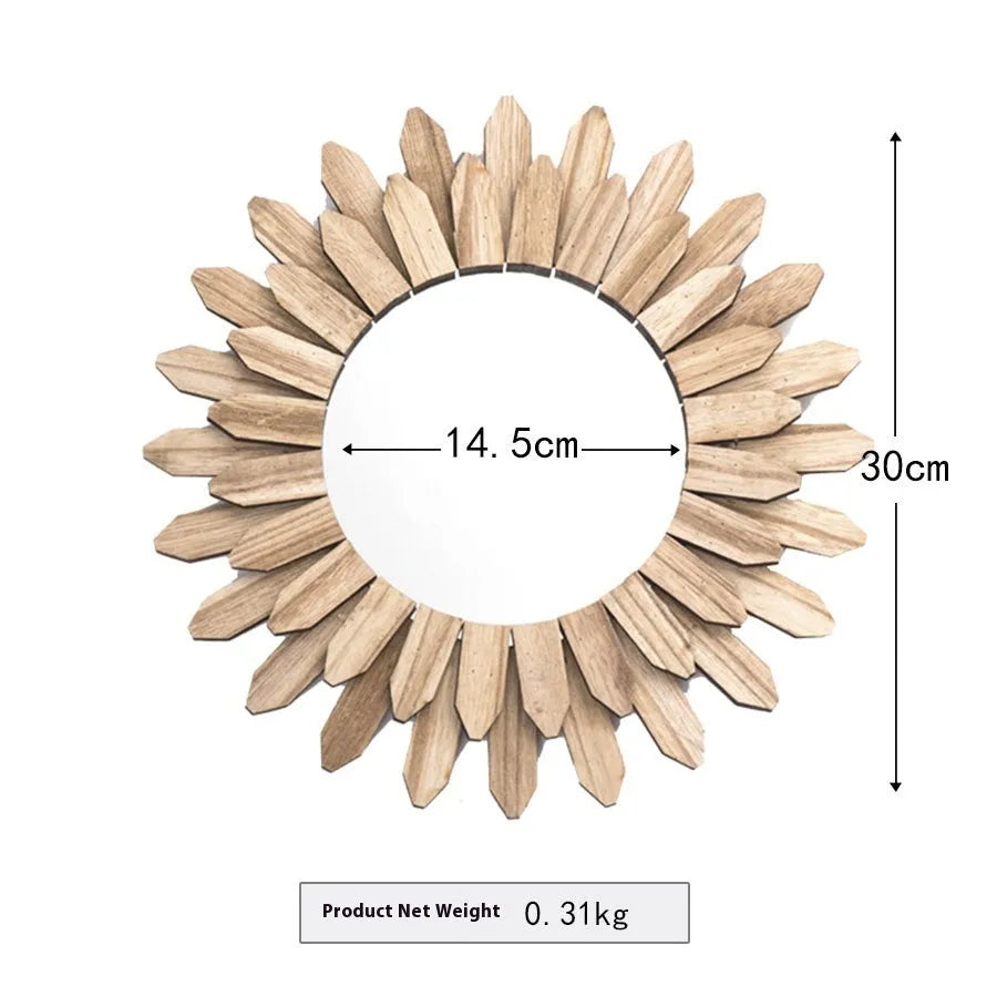 European-style solid wood round hanging mirror with baked colour finish in three diameter sizes