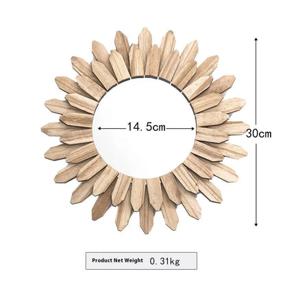 European-style solid wood round hanging mirror with baked colour finish in three diameter sizes