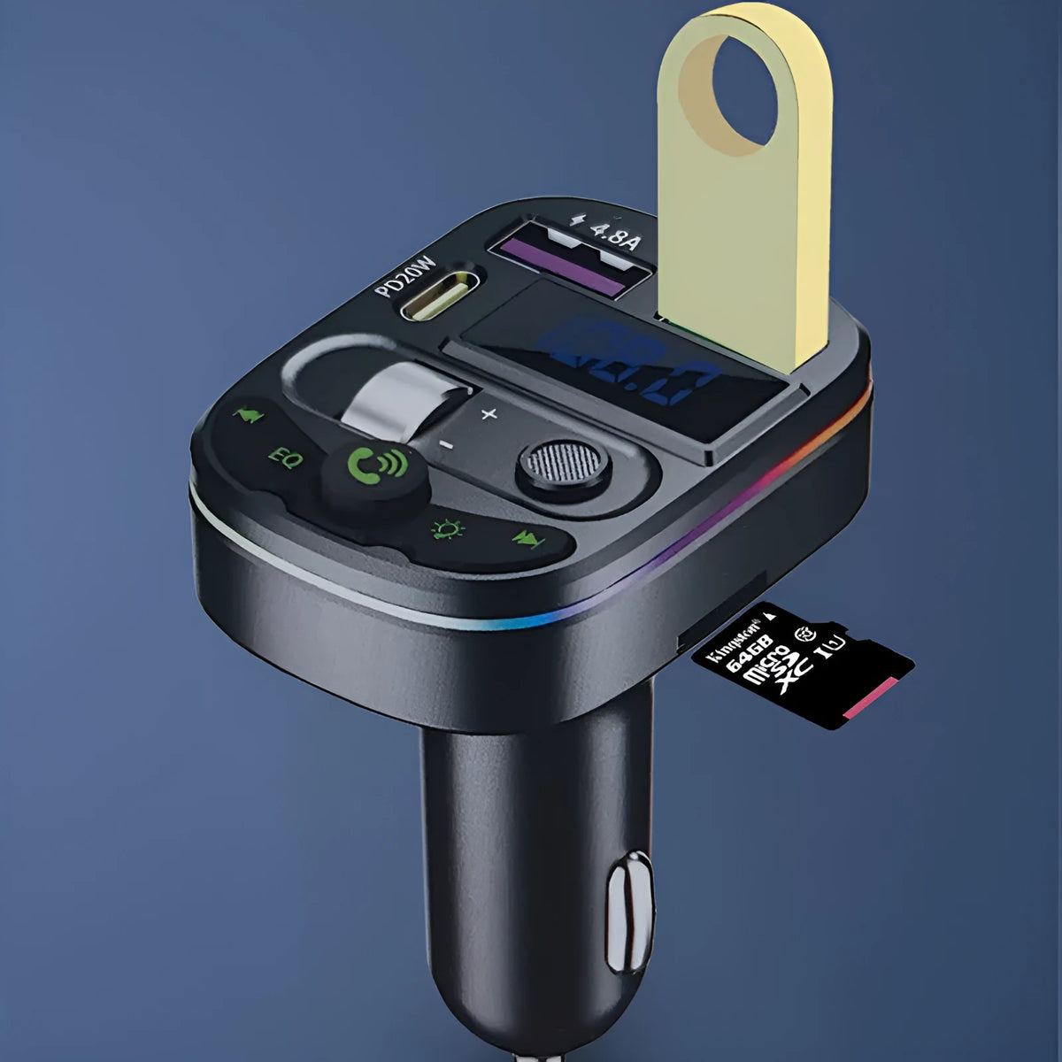 On-board Bluetooth receiver for cars with USB interface and current voltage display