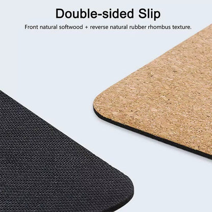 Cork rubber yoga mat with optional body position lines for alignment, 6mm thick
