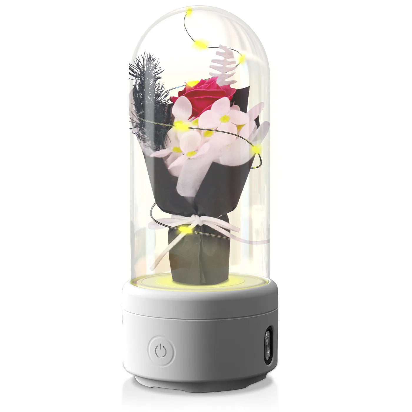 Rose-shaped LED night light with Bluetooth speaker inside glass cover decoration ornament