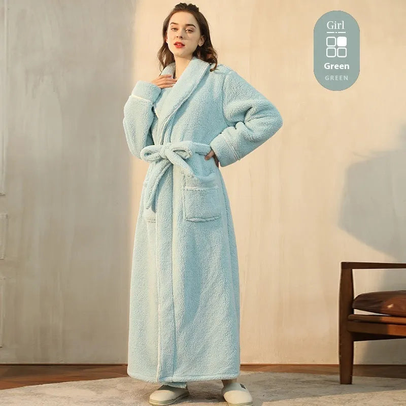 Winter flannel bathrobe with thick 301-350g/m² fabric in 2102 navy blue colour, European/American style