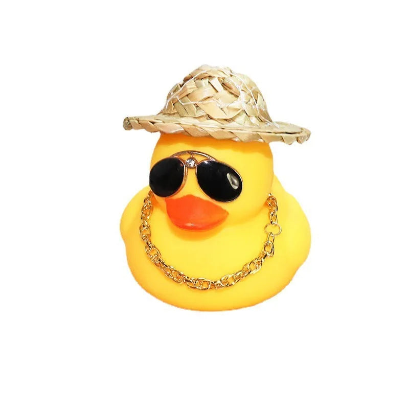Straw hat yellow duck car decoration with matte finish plastic alloy construction