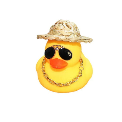 Straw hat yellow duck car decoration with matte finish plastic alloy construction