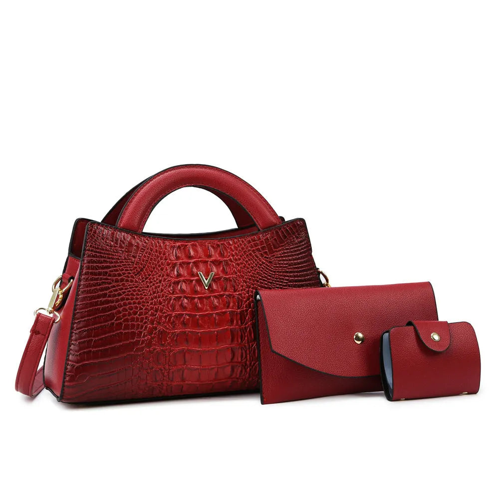 Women's square vertical crossbody handbag in crocodile pattern PU with single shoulder strap
