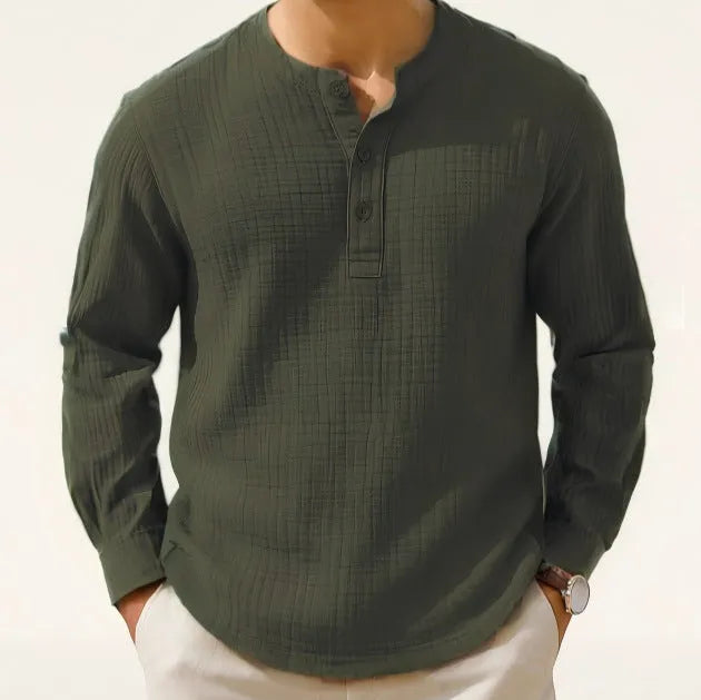 Cotton linen long sleeve shirt with 3/4 sleeves in slim fit pullover style for teenagers