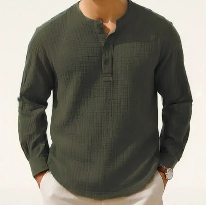 Cotton linen long sleeve shirt with 3/4 sleeves in slim fit pullover style for teenagers