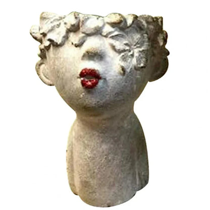 Resin garden faces flower pot in picture colour, S size 15x15x14cm with whimsical face modelling for outdoor decor
