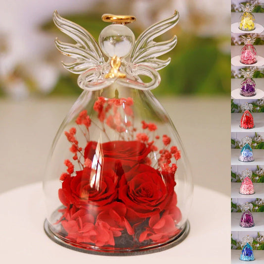 Angel Glass Cover Eternal Flower Gift Box with dried rose inside