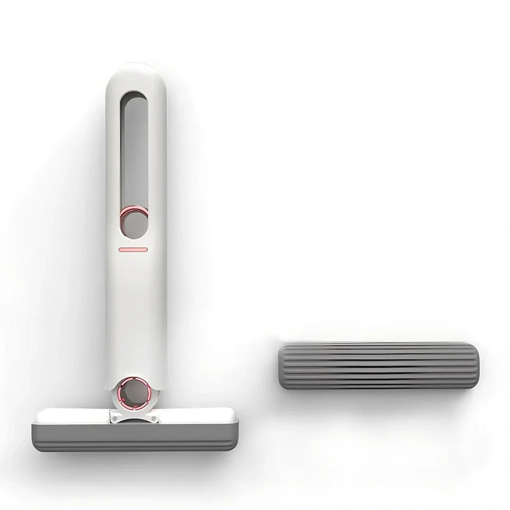 Portable self-squeeze mini mop showing 180-degree fold mechanism and compact design