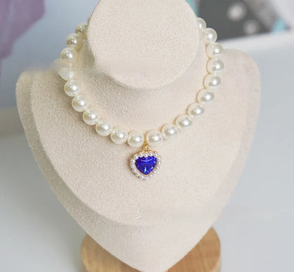 Plastic alloy resin pet cat collar necklace with love gem charm in six colour options