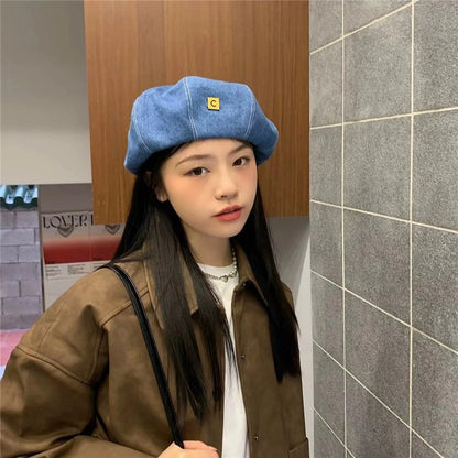 Japanese Cowboy Beret in light, medium, and dark denim with dome crown