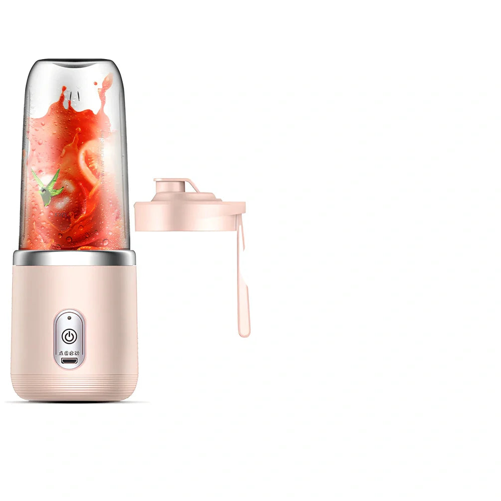 Portable juicer cup in sapphire blue with 400ml capacity and USB charging cable