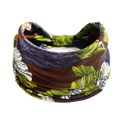 Bohemian cloth yoga sports headband with floral and polka dot patterns, available in multiple colours.