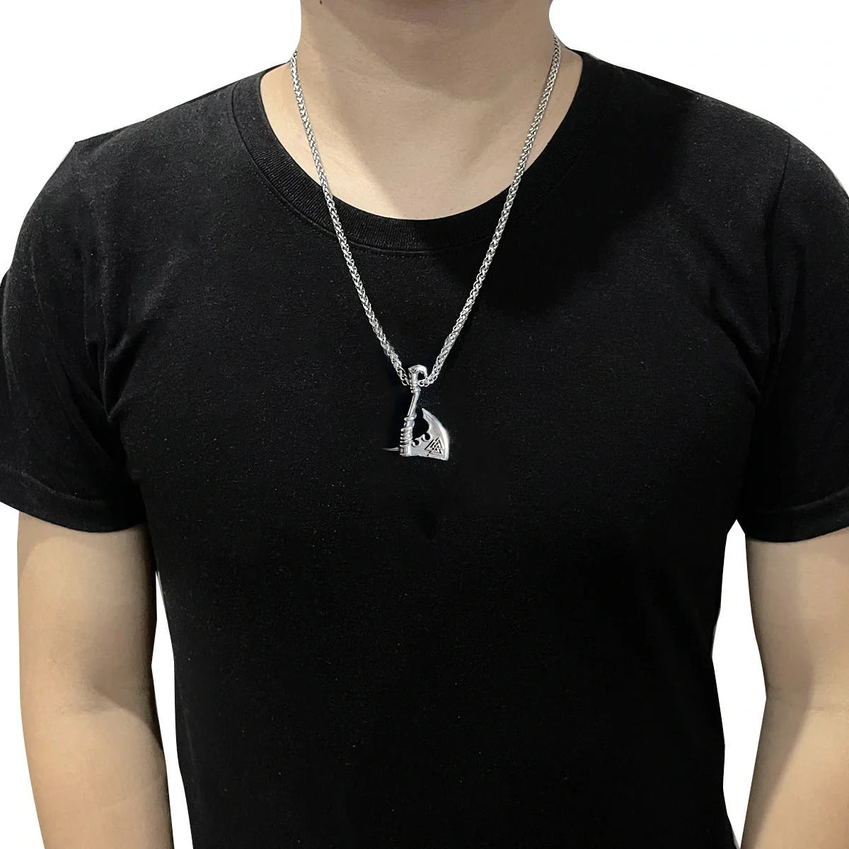 Men's stainless steel axe pendant necklace with orchid chain, stylish and durable jewelry