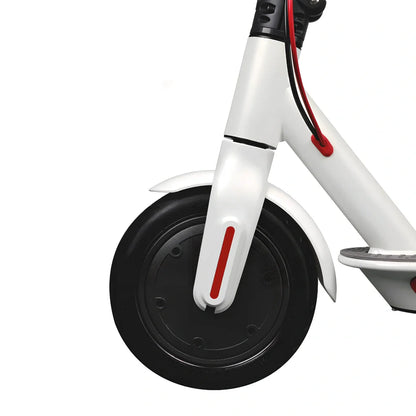 Black foldable electric scooter with 8.5-inch wheels showing compact 112cm folded length