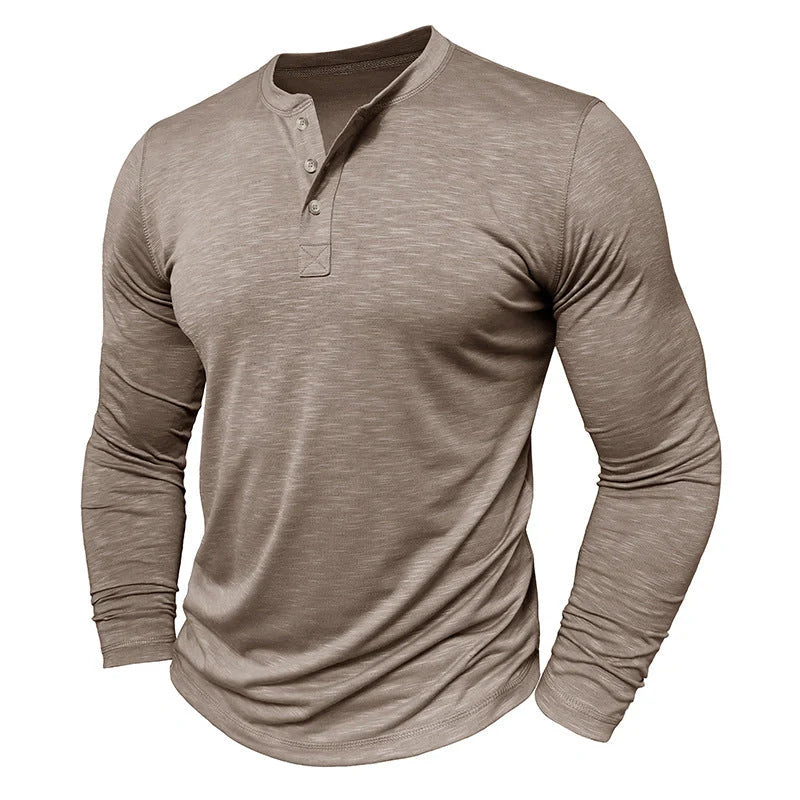 Premium long-sleeve henley shirt for men in a variety of colors and sizes