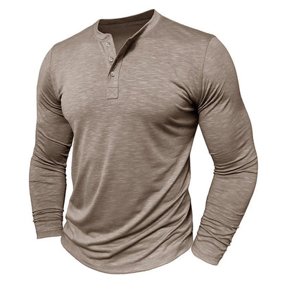 Premium long-sleeve henley shirt for men in a variety of colors and sizes