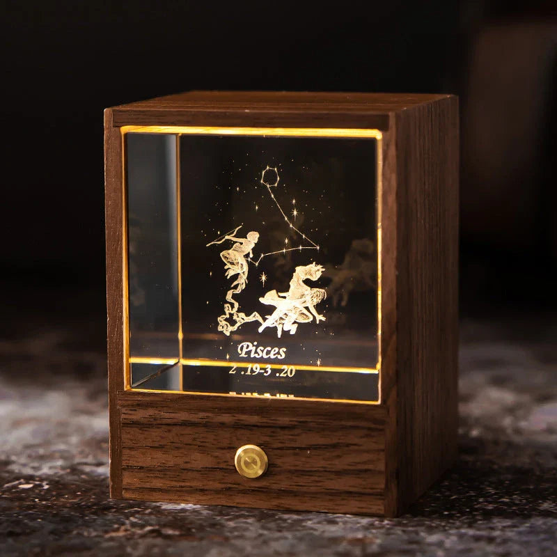 Premium crystal globe table lamp with black walnut base, projecting a mesmerizing display of stars and planets