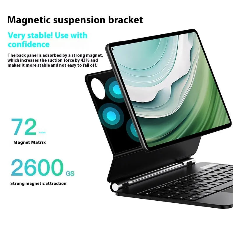 Huawei MatePad 11 magnetic wireless keyboard cover in black showing tablet protection and typing position