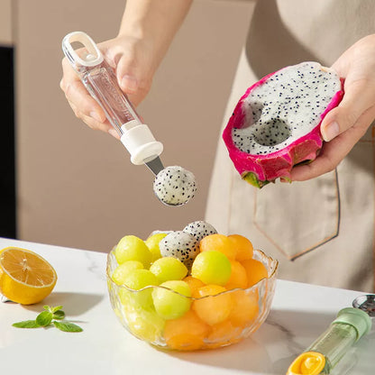 Stainless steel melon baller scoop with ergonomic grip for easy fruit ball creation