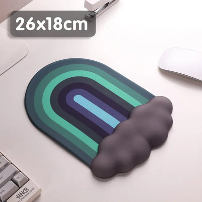 Silicone cloud pattern wrister mouse pad and matching keyboard support on a desk