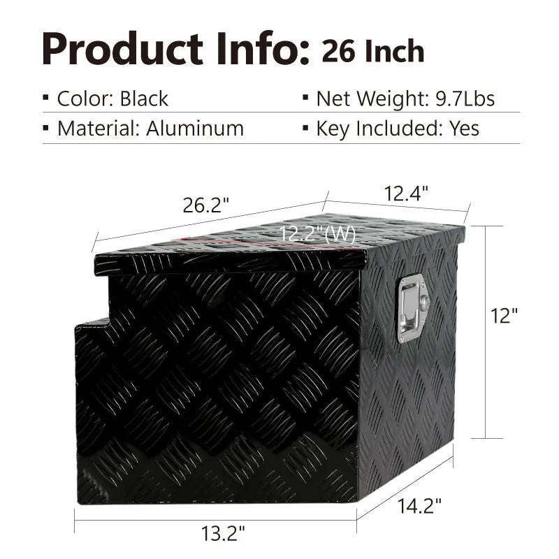 26-inch black aluminium toolbox with a T-cast alloy shell for tool storage and transport